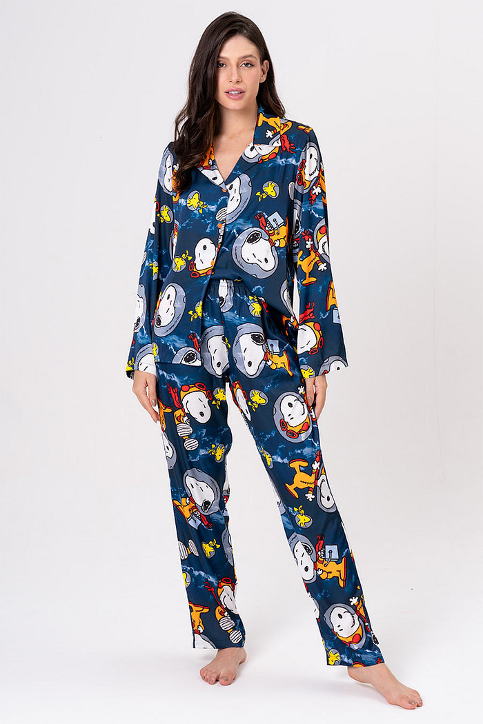 PIJAMA AMERICANO LONGO ACETINADO - SNOOPY NAUTA
