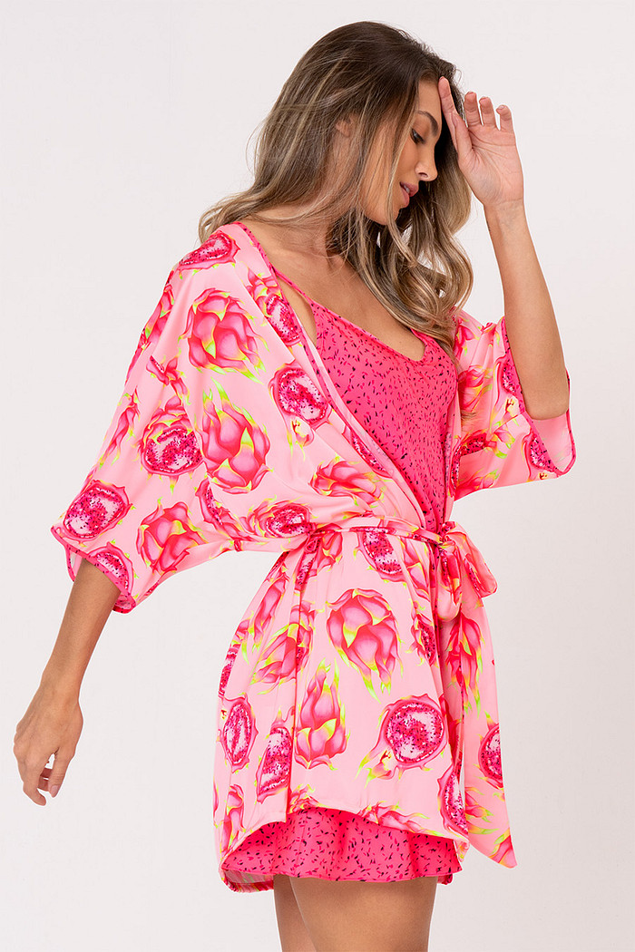 ROBE ACETINADO PITAYA - FRUTA PRINT