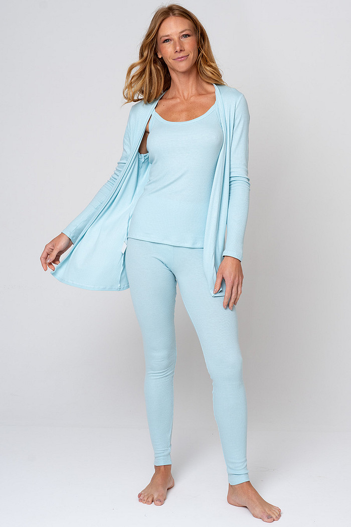 PIJAMA LONGO 3 PEÇAS EM RIBANA DE VISCOSE - CLÁSSICO VISCOSE MENTA GREEN