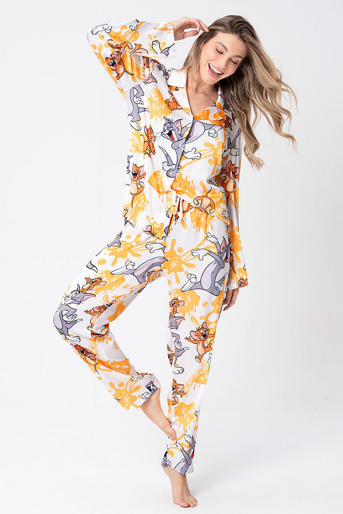 PIJAMA AMERICANO ACETINADO LONGO - DIGA CHEESE