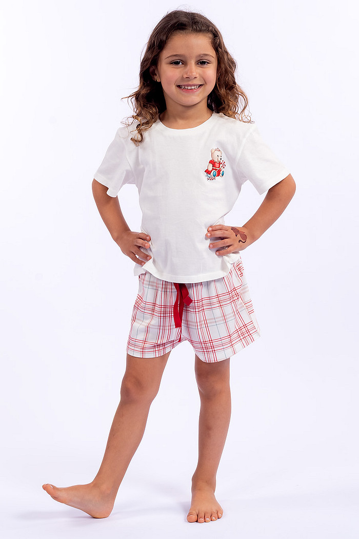 PIJAMA CURTO INFANTIL XADREZ MENINA - ABRAÇO DE URSO