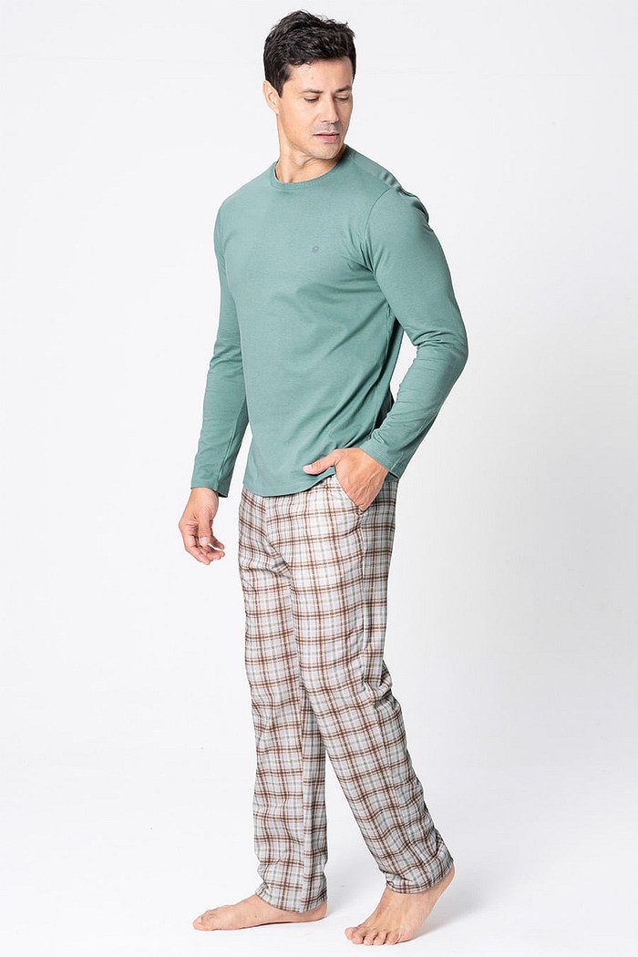 PIJAMA LONGO DE MALHA MASCULINO - MOCACCINO
