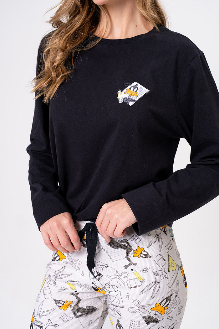 PIJAMA LONGO MEIA MALHA COM CALÇA DE RIBANA - LOONEY GERAÇÃO RAIZ