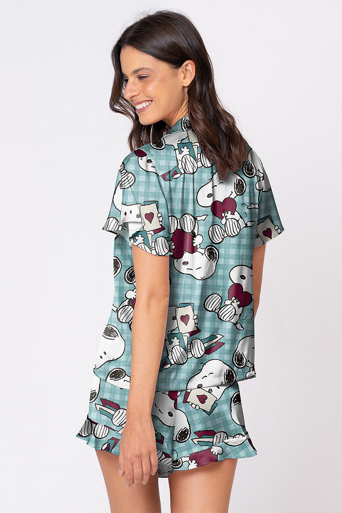 PIJAMA CURTO AMERICANO COM BABADOS - SNOOPY LOVERS