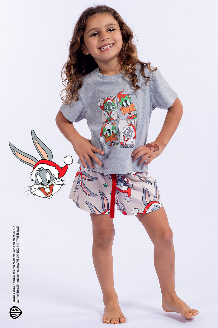 PIJAMA CURTO INFANTIL MENINA  ALGODÃO - NATAL PERNALONGA