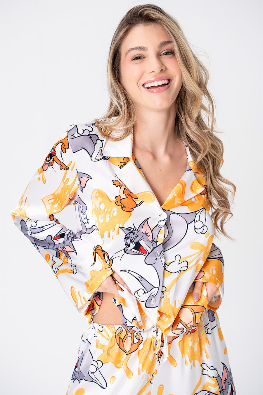 PIJAMA AMERICANO ACETINADO LONGO - DIGA CHEESE