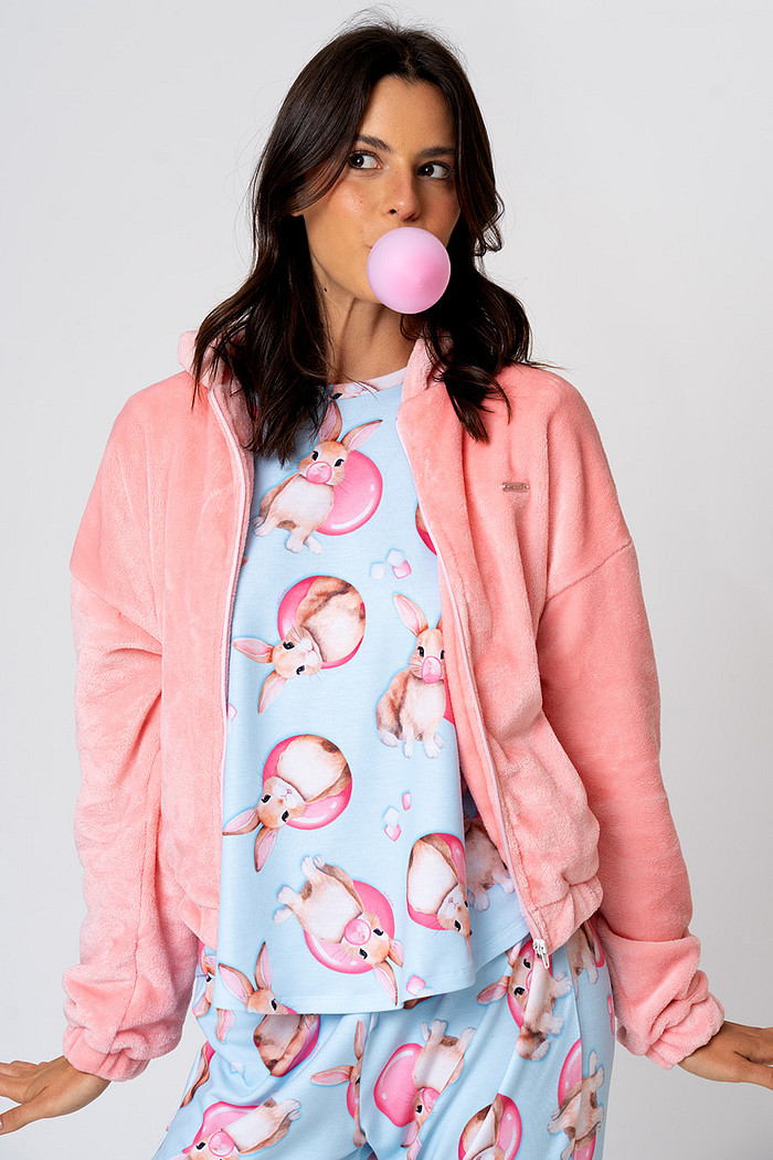 JAQUETA FEMININA EM FLEECE ROSA 