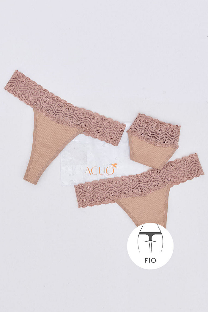 KIT CALCINHAS FIO NUDE DE ALGODÃO - ETERNO LINGERIE