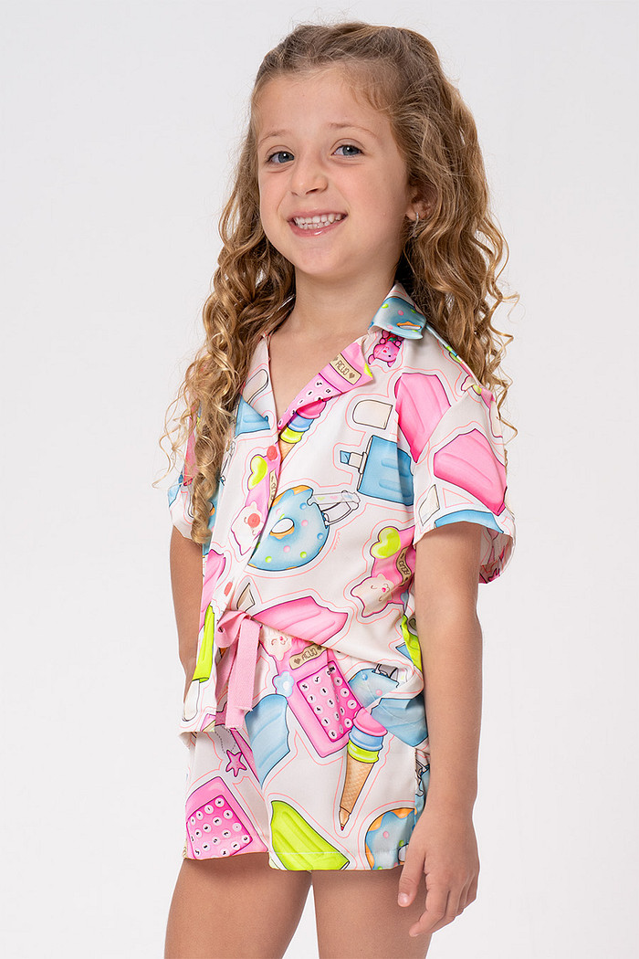 PIJAMA AMERICANO ACETINADO INFANTIL - CUTE PAPER