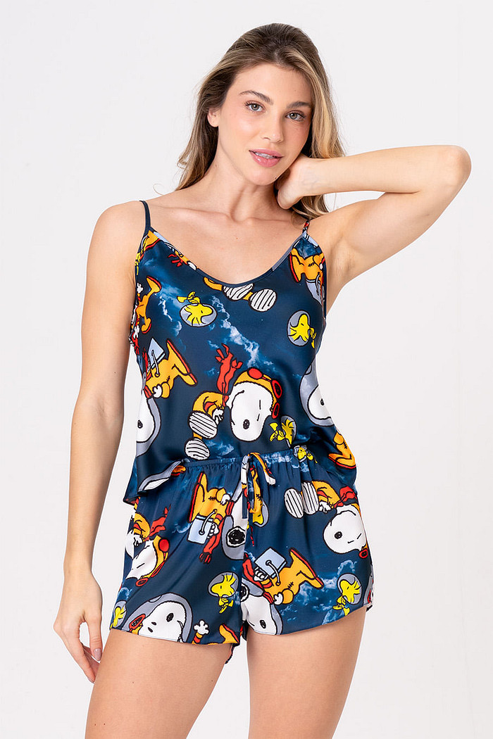 SHORT DOLL ACETINADO - SNOOPY NAUTA