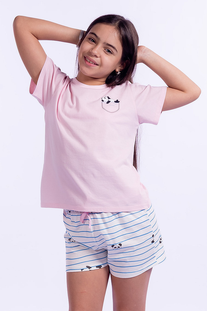 PIJAMA JUVENIL FEMININO CURTO - PANDA SPLASH