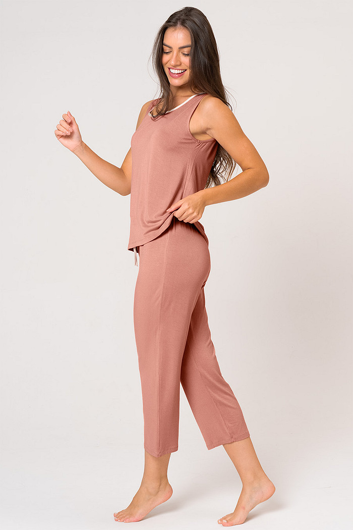 PIJAMA FEMININO PESCADOR - CLÁSSICOS DE VISCOSE MOCHA MOUSSE