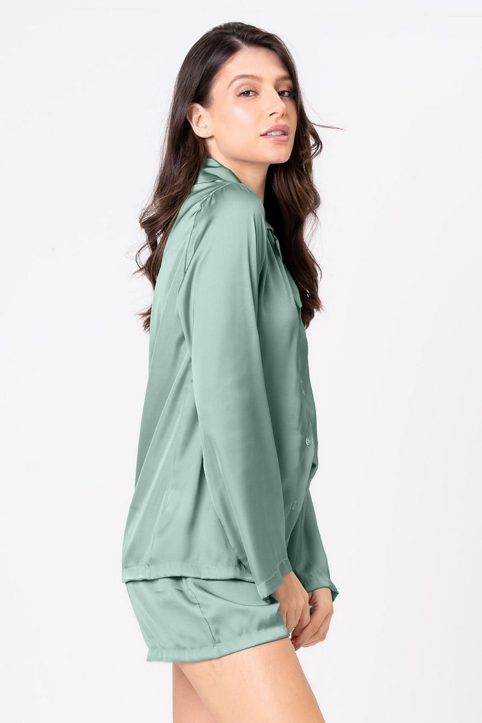 PIJAMA ACETINADO AMERICANO CURTO - CLÁSSICOS ACETINADOS VERDE JADE