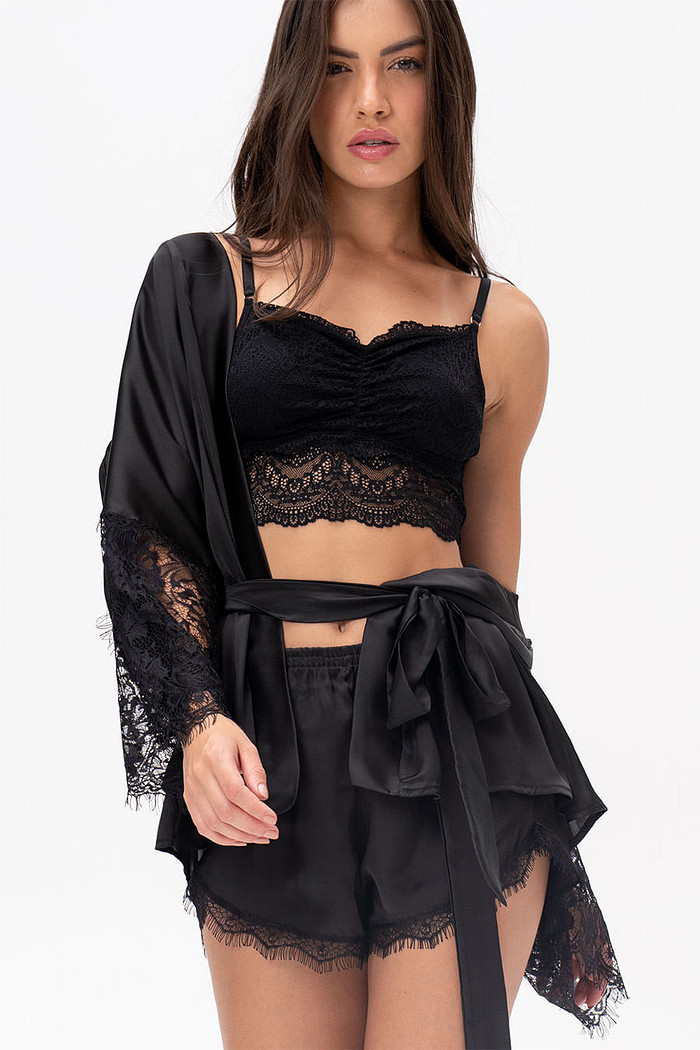 PIJAMA KIMONO COM RENDA TOQUE DE SEDA - ETERNO FEMININO