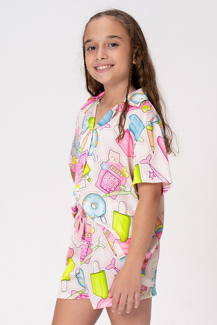 PIJAMA AMERICANO ACETINADO JUVENIL - CUTE PAPER