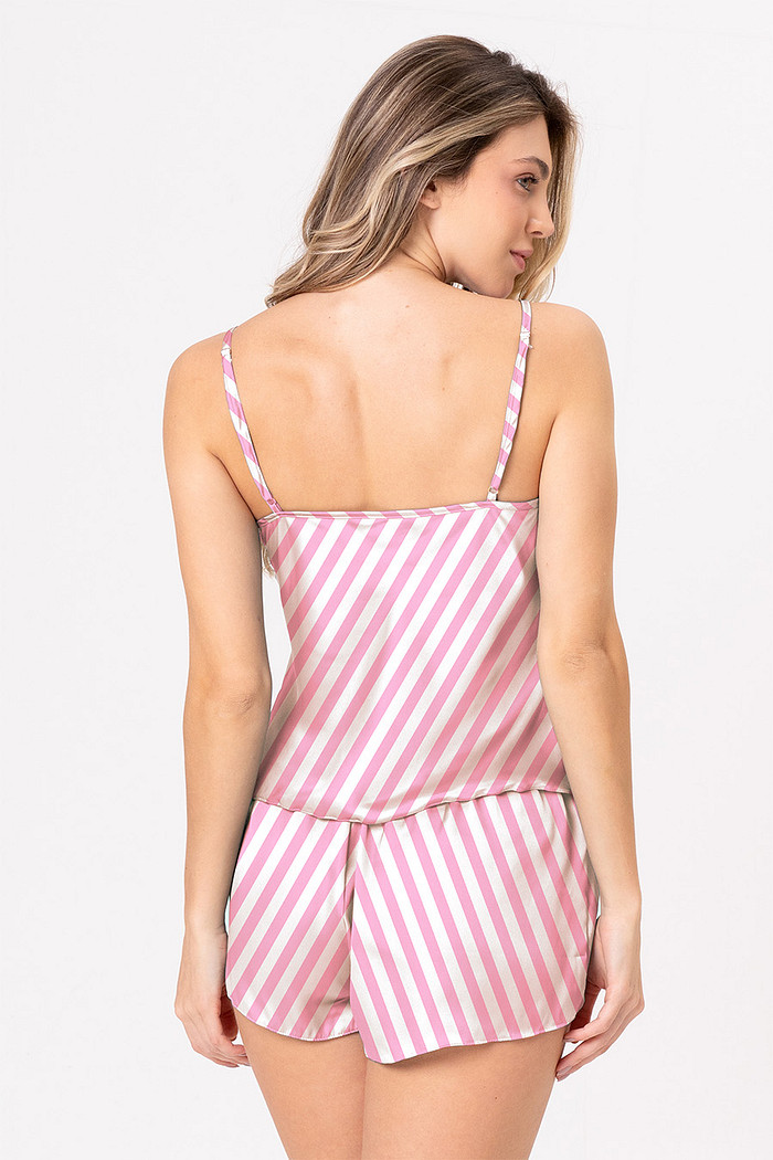 SHORT DOLL LISTRADO ROSA COM BRANCO