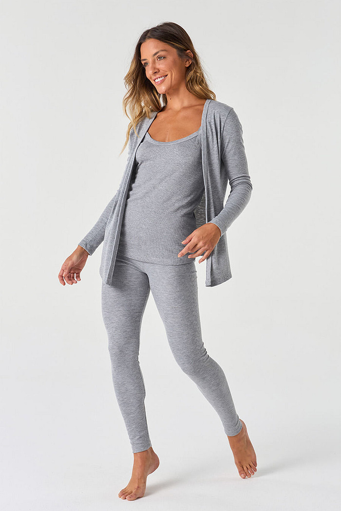 PIJAMA 3 PEÇAS FEMININO EM RIBANA - CLÁSSICO VISCOSE MESCLA