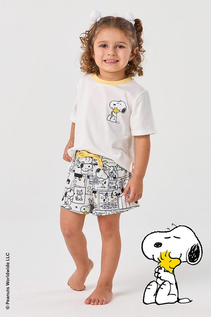 PIJAMA CURTO INFANTIL MENINA - SNOOPY P&B