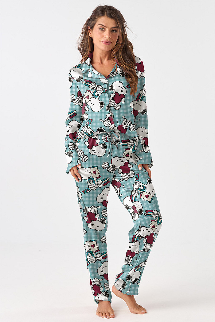 PIJAMA TOQUE DE SEDA AMERICANO - SNOOPY LOVERS