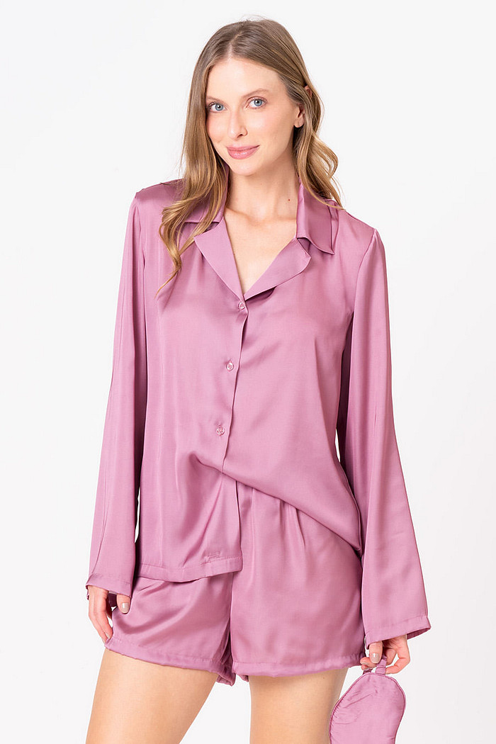 PIJAMA AMERICANO ACETINADO CURTO - CLÁSSICOS ACETINADOS ROSA DIAMANTE