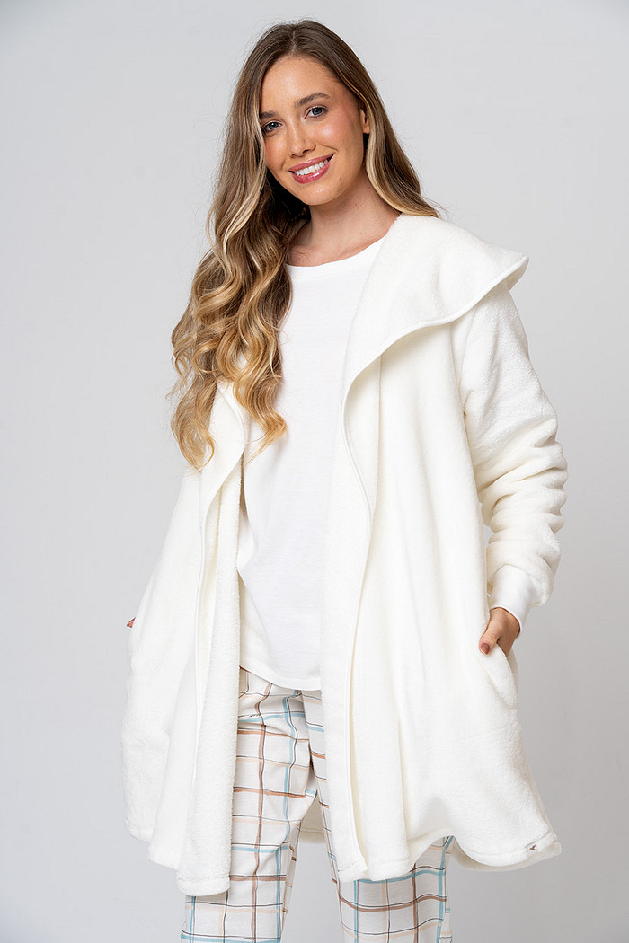 CASACO FEMININO EM FLEECE OFF WHITE