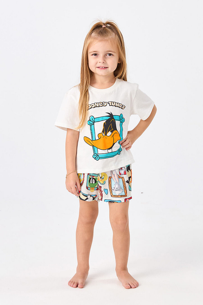 PIJAMA CURTO ALGODÃO E SHORT ACETINADO INFANTIL - LOONEY TUNES SHOW