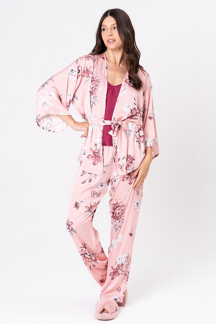 PIJAMA 3 PEÇAS ACETINADO - FLORATA