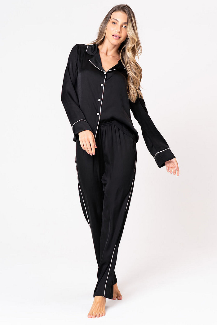 PIJAMA AMERICANO COM DETALHES TOQU DE SEDA - ETERNO FEMININO