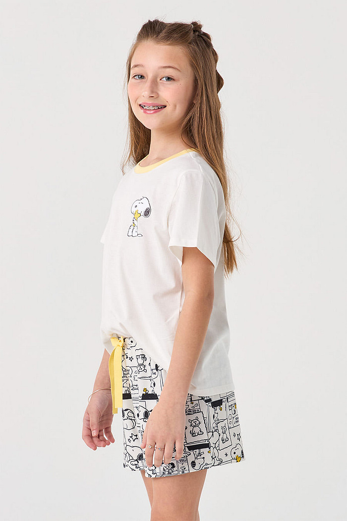 PIJAMA CURTO JUVENIL MENINA - SNOOPY P&B