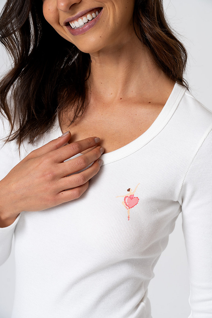 PIJAMA EM RIBANA DE ALGODÃO LONGO - BAILARINA