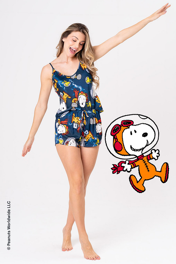 SHORT DOLL ACETINADO - SNOOPY NAUTA