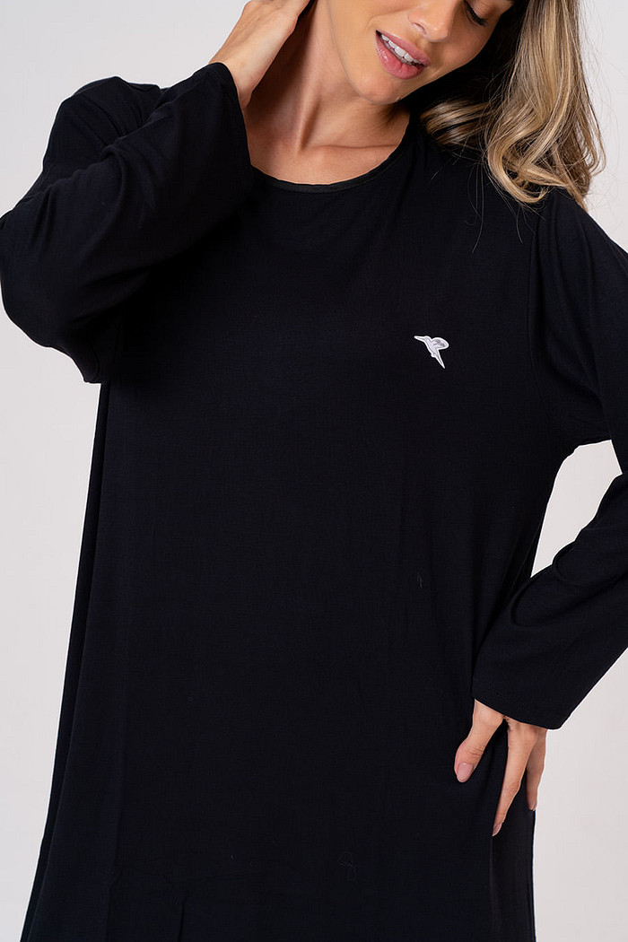 CAMISOLA CURTA MANGA LONGA PRETA - CLÁSSICO VISCOSE BLACK