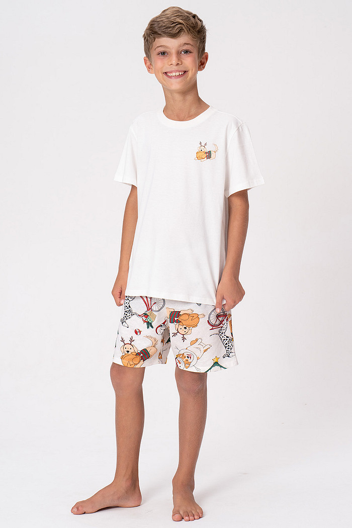 PIJAMA CURTO DE ALGODÃO JUVENIL MENINO - NATAL AU