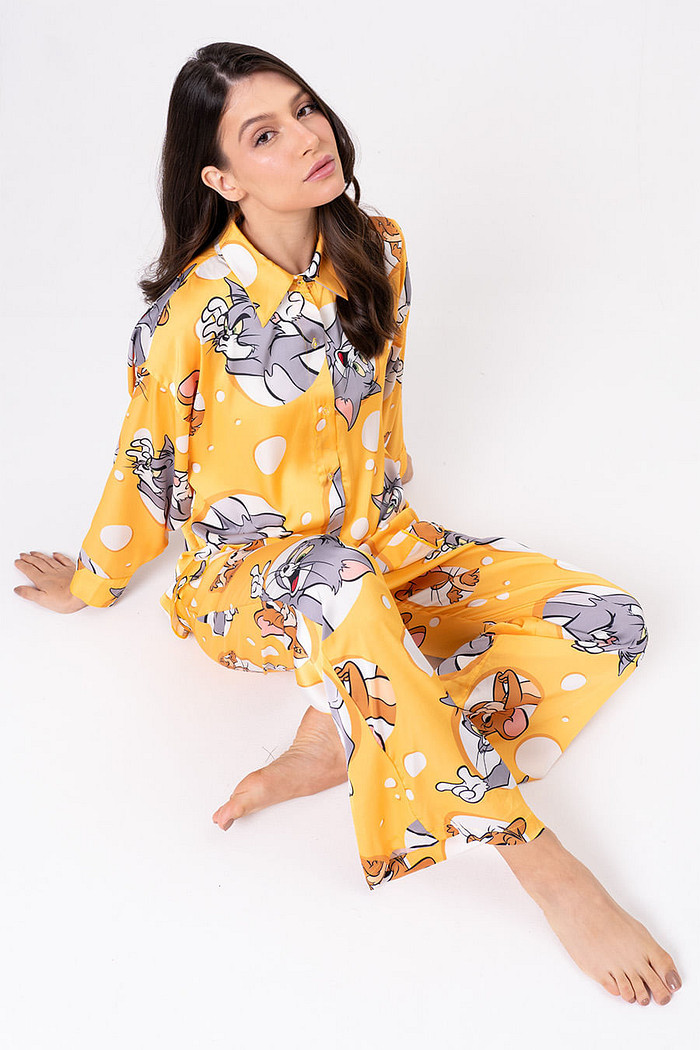 PIJAMA AMERICANO ACETINADO LONGO QUEIJOS - DIGA CHEESE