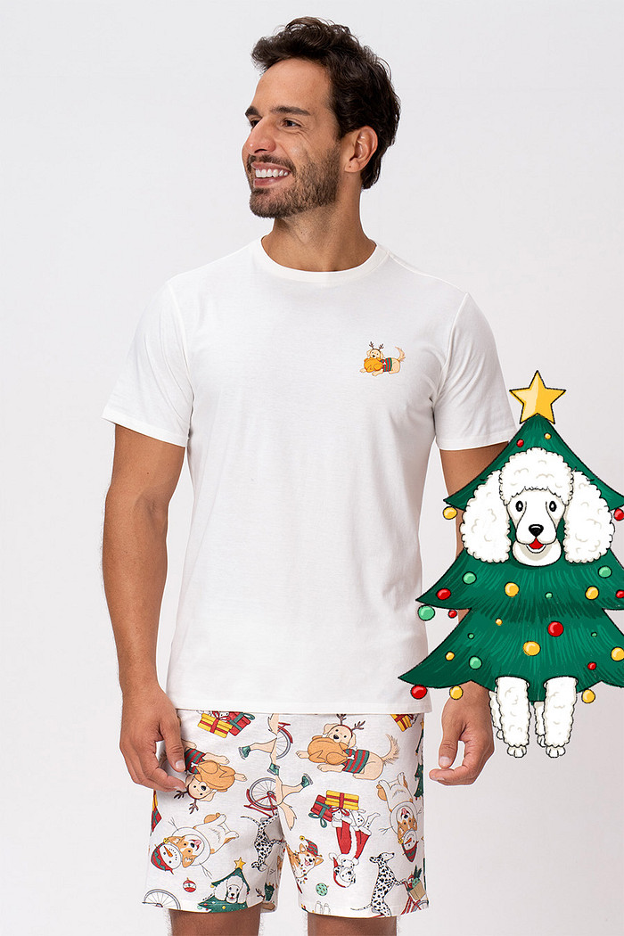PIJAMA CURTO DE ALGODÃO MASCULINO - NATAL AU