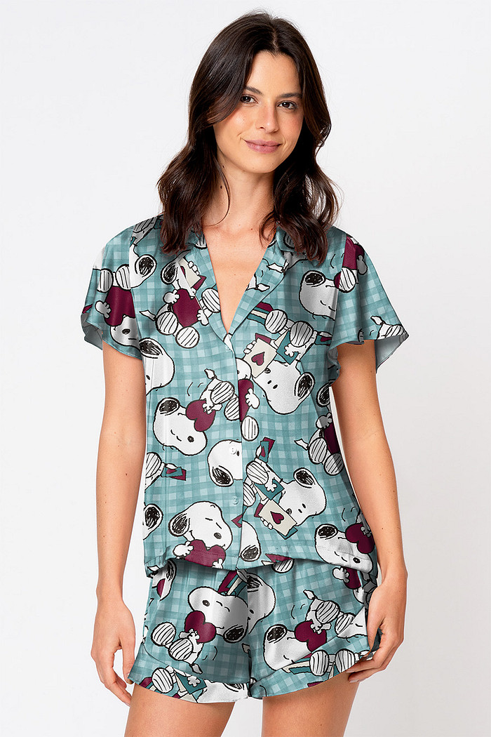 PIJAMA CURTO AMERICANO COM BABADOS - SNOOPY LOVERS