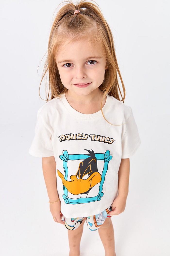 PIJAMA CURTO ALGODÃO E SHORT ACETINADO INFANTIL - LOONEY TUNES SHOW