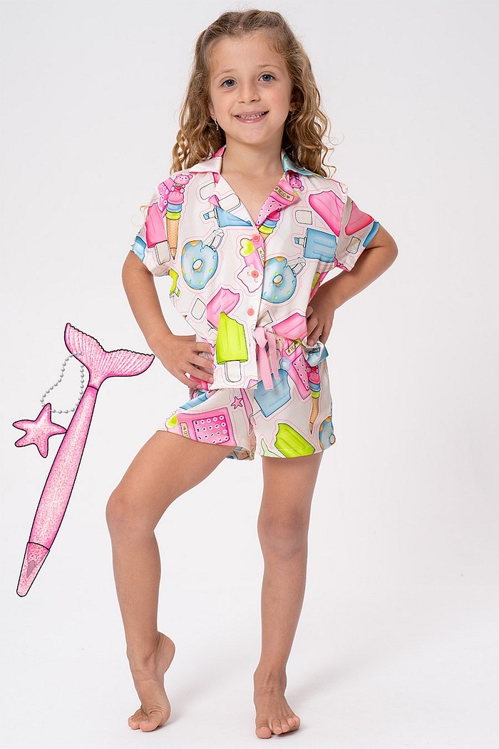 PIJAMA AMERICANO ACETINADO INFANTIL - CUTE PAPER