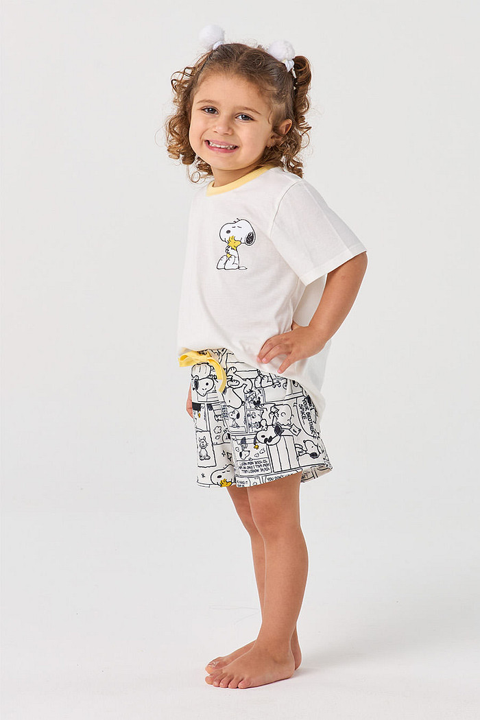 PIJAMA CURTO INFANTIL MENINA - SNOOPY P&B
