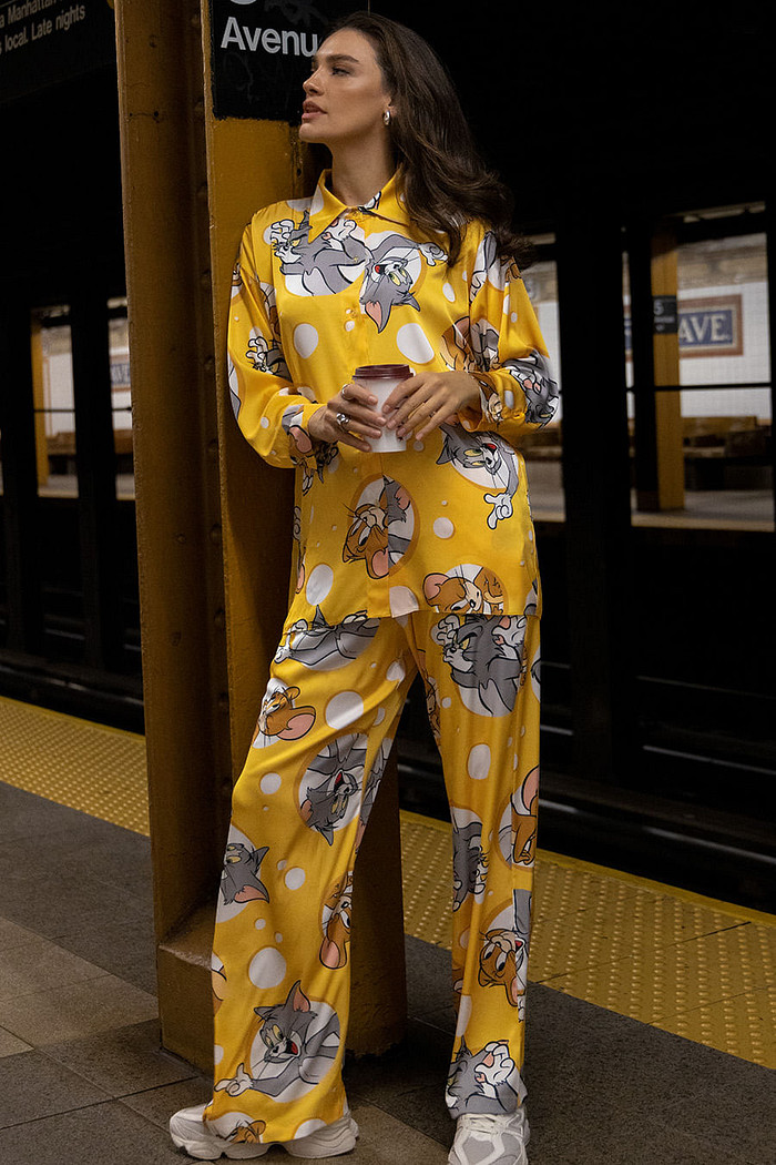 PIJAMA AMERICANO ACETINADO LONGO QUEIJOS - DIGA CHEESE