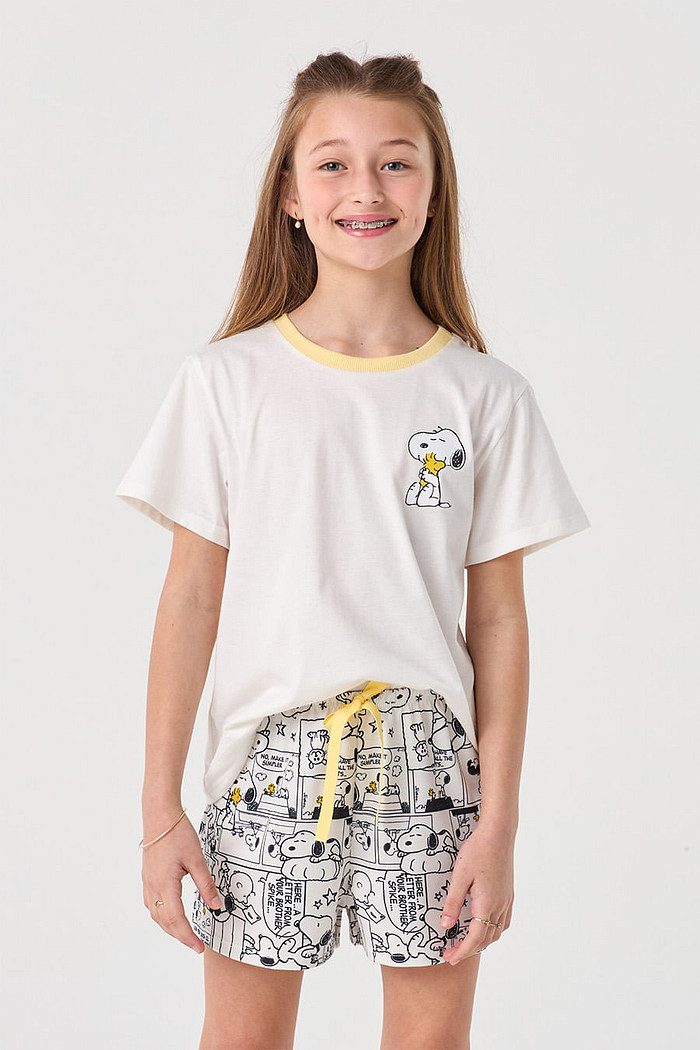 PIJAMA CURTO JUVENIL MENINA - SNOOPY P&B