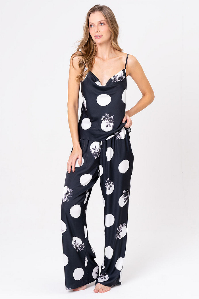 PIJAMA ACETINADO COM GOLA DEGAGÊ - LUAR