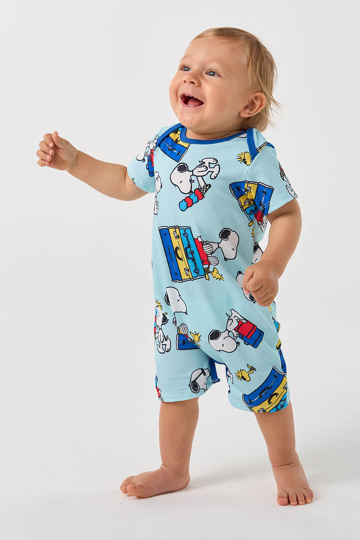 BODY MACAQUINHO CURTO BABY AZUL - SNOOPY FÉRIAS