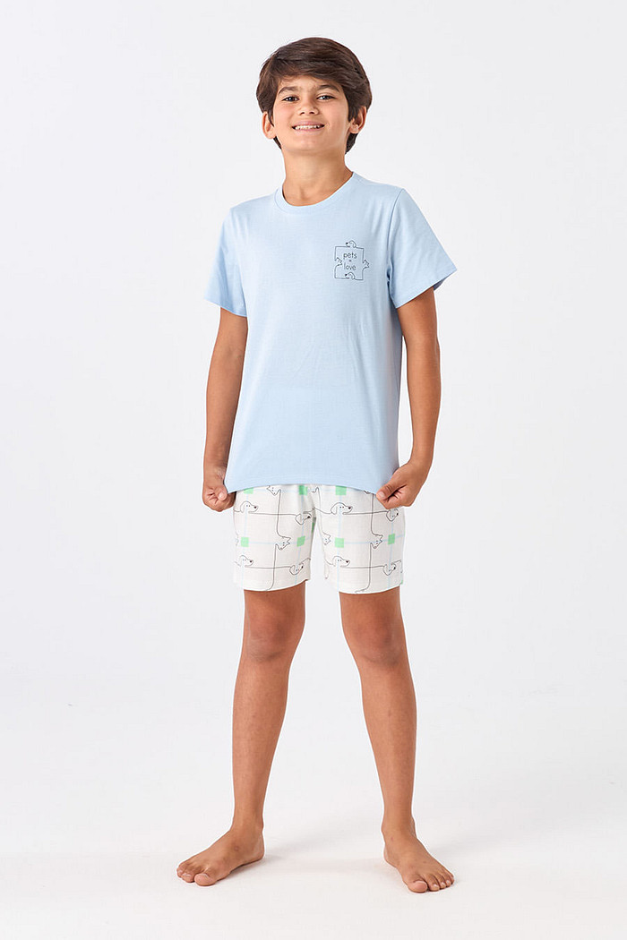 PIJAMA CURTO JUVENIL MENINO - CAT&DOG