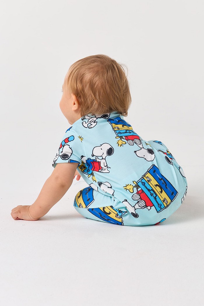 BODY MACAQUINHO CURTO BABY AZUL - SNOOPY FÉRIAS