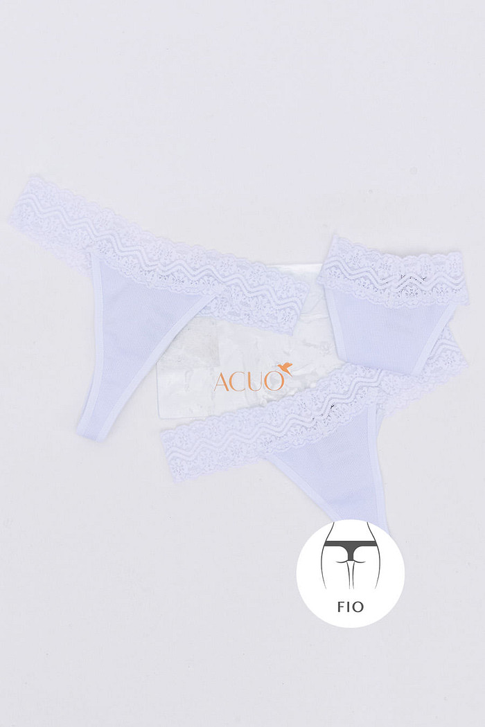 KIT CALCINHAS BRANCO ALGODÃO FIO - ETERNO LINGERIE