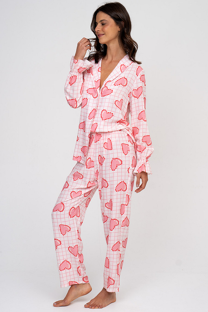 PIJAMA AMERICANO EM VISCOSE COM BABADOS - BAILARINA