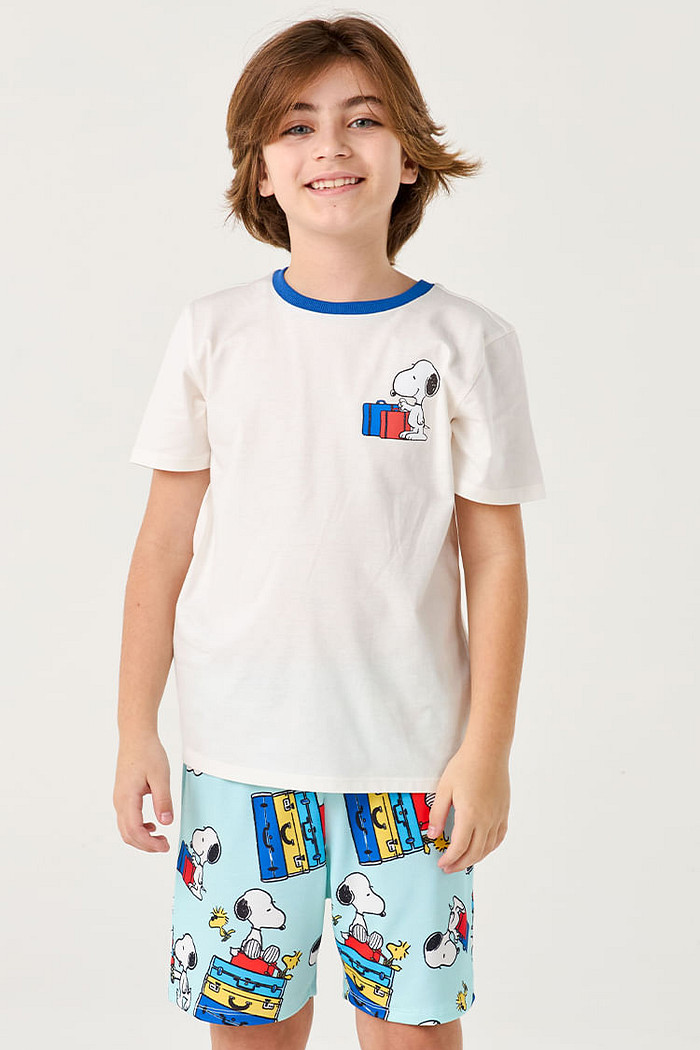 PIJAMA CURTO JUVENIL MENINO - SNOOPY FÉRIAS