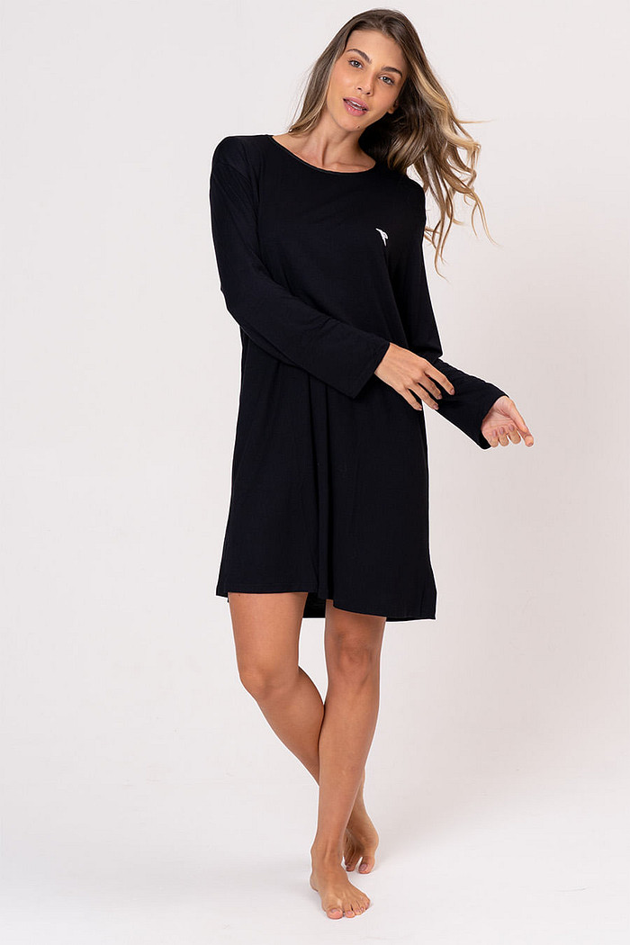 CAMISOLA CURTA MANGA LONGA PRETA - CLÁSSICO VISCOSE BLACK