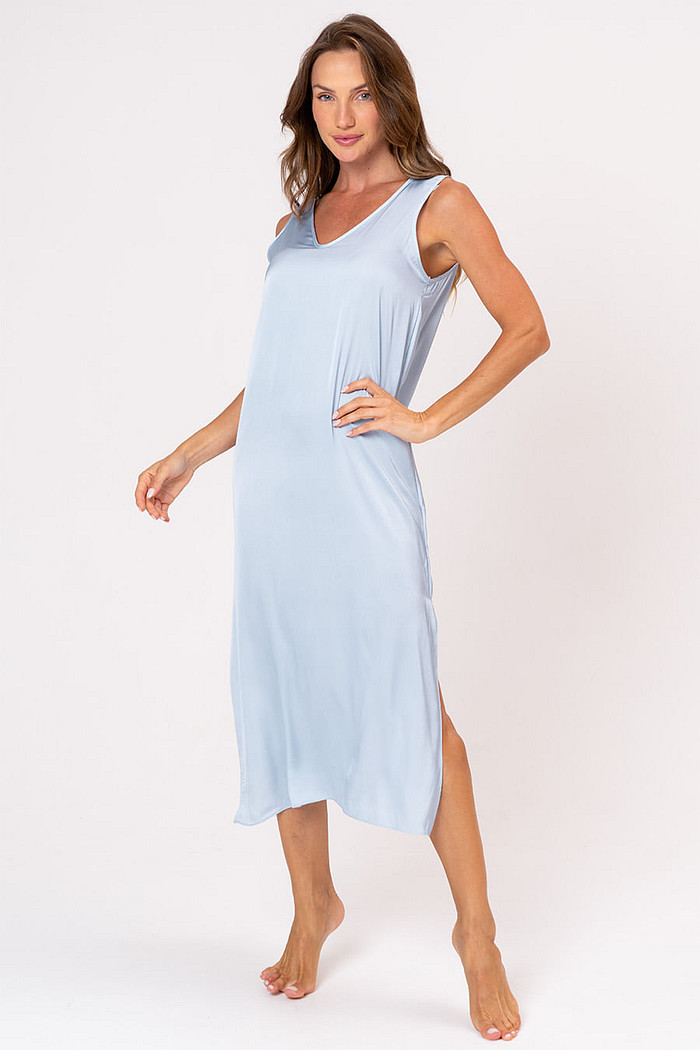CAMISOLA ACETINADA MIDI - CLÁSSICOS ACETINADOS LIGHT BLUE